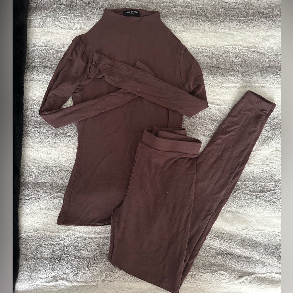 Naked Wardrobe Brown Leggings Set